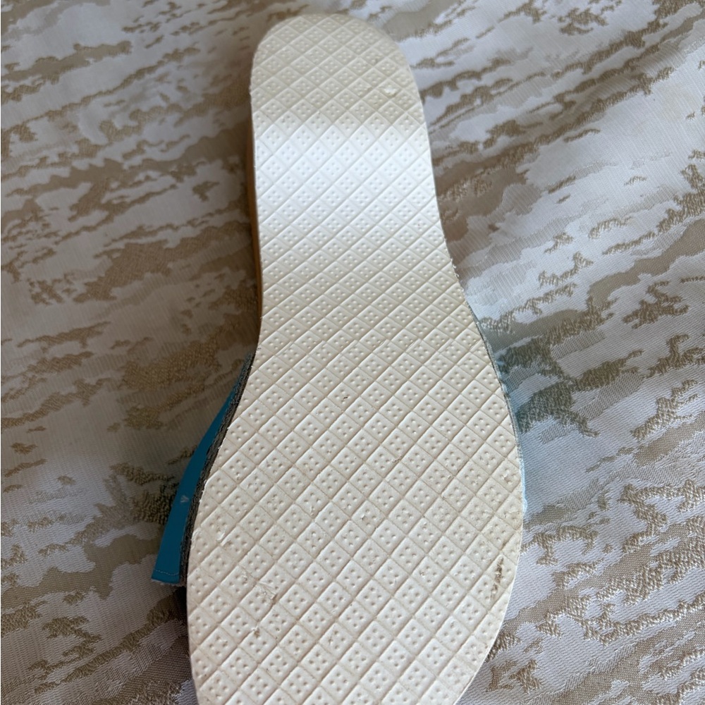 Vintage Dr. Scholl's Aqua Leather Slide Sandals with Gold Accent Buckles - Picture 5 of 5